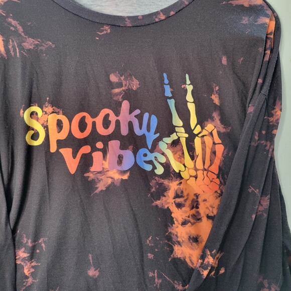 Spooky Vibes Ghost Halloween T Shirt Size L Black Short Sleeve Bleach Dyed Hanes - Picture 2 of 5